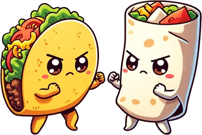 Taco Burrito Fight - funny novelty design on shirts, mugs & more